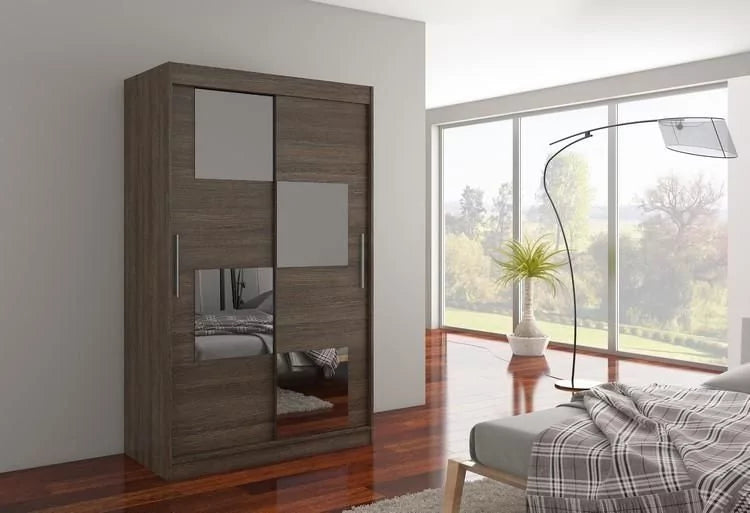 Laos Mirrored 2-Door Sliding Wardrobe 120cm - White, Brown, Truffle Oak or Sonoma Oak