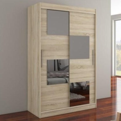 Laos Mirrored 2-Door Sliding Wardrobe 120cm - White, Brown, Truffle Oak or Sonoma Oak