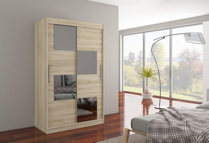 Laos Mirrored 2-Door Sliding Wardrobe 120cm - White, Brown, Truffle Oak or Sonoma Oak