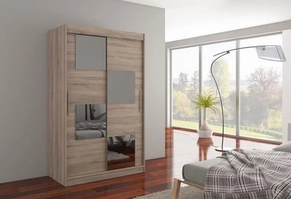 Laos Mirrored 2-Door Sliding Wardrobe 120cm - White, Brown, Truffle Oak or Sonoma Oak