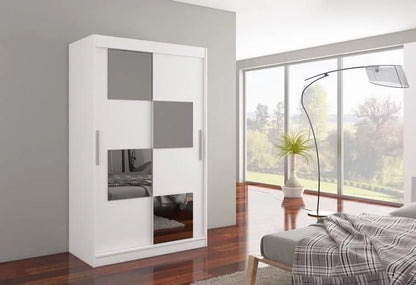 Laos Mirrored 2-Door Sliding Wardrobe 120cm - White, Brown, Truffle Oak or Sonoma Oak