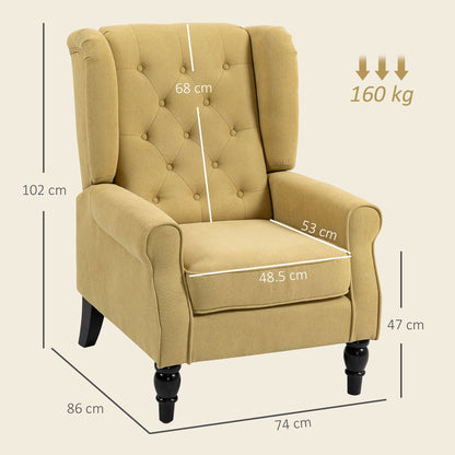 HOMCOM Wingback Accent Chair, Retro Upholstered Button Tufted Occasional Chair for Living Room and Bedroom, Yellow
