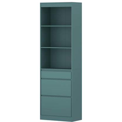 HOMCOM Bookcase with Drawers Adjustable Shelves Book Shelf for Study Living Room Light Green