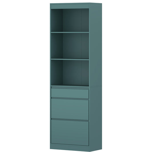 HOMCOM Bookcase with Drawers Adjustable Shelves Book Shelf for Study Living Room Light Green