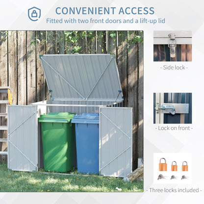Outsunny 5ft x 3ft Garden 2-Bin Steel Storage Shed, podwójny schowek na śmieci, ukryty kosz na śmieci z zamykanymi drzwiami i otwieraną pokrywą
