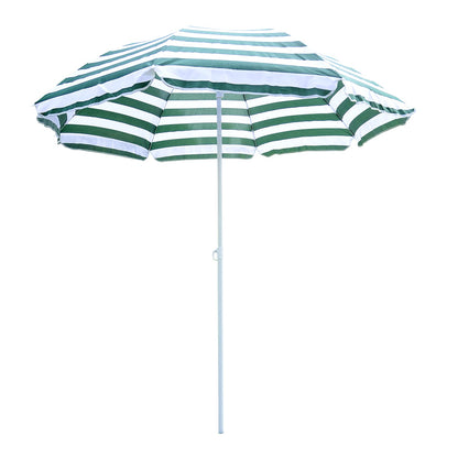 Outsunny 1.8m Beach Parasol Umbrella with Tilt Canopy, Lightweight Patio Garden Sunshade with 8 Ribs, Green & White Stripe