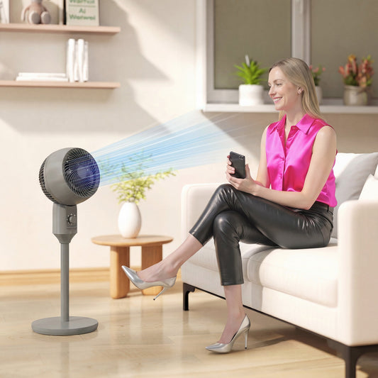 HOMCOM Air Circulator Fan Pedestal Cooling Fan with 3 Speed and Carry Handle, 9 Inch, Grey