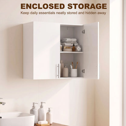 HOMCOM Bathroom Wall Cabinet, Wall-Mounted Bathroom Storage Cabinet with 2 Doors, Adjustable Shelf for Kitchen, White