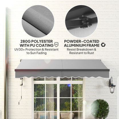 Outsunny 3 x 2.5m Electric Awning with Remote Controller, Aluminium Frame DIY Retractable Awning, UV30+ Sun Shade Canopy for Garden Patio Deck Door Window, Light Grey