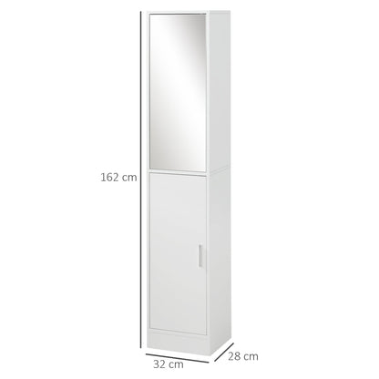 kleankin Tall Bathroom Cabinet with Mirror and Adjustable Shelf - White