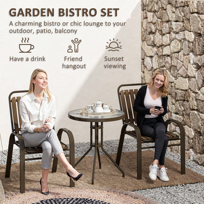 Outsunny 3-częściowy zestaw ogrodowy Bistro z krzesłami składanymi, stół ze szkła hartowanego, na zewnątrz, balkon, patio, ogród, ciemny brąz