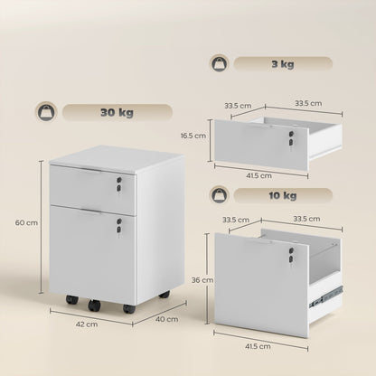 HOMCOM Two-Drawer Lockable Filing Cabinet - White