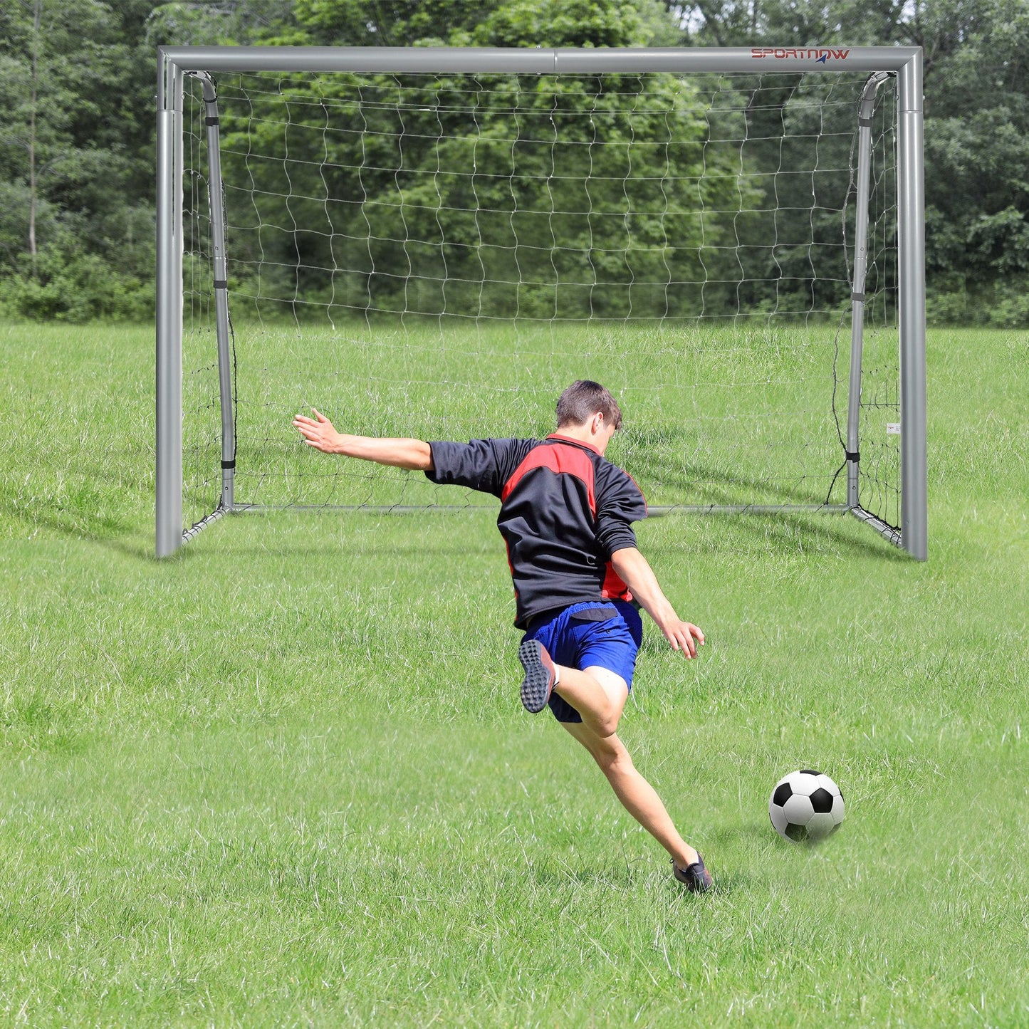 SPORTNOW 8ft x 5ft Football Goal, Football Net for Garden with Ground Stakes, Quick and Simple Set Up