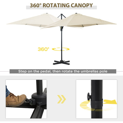 Outsunny 2,5 x 2,5 m Parasol tarasowy z wysięgnikiem, aluminiowy, wiszący, z możliwością obrotu o 360° z korbką i podstawą krzyżową, kremowo-biały