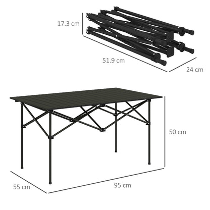 Outsunny Dwuosobowy przenośny aluminiowy stół z zwijanym blatem i torbą - czarny