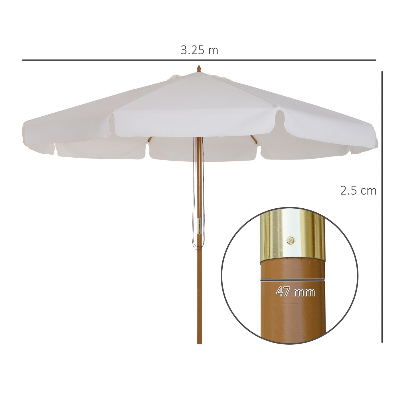 Outsunny 3,3 m Elegancki Drewniany Parasol - Kremowy