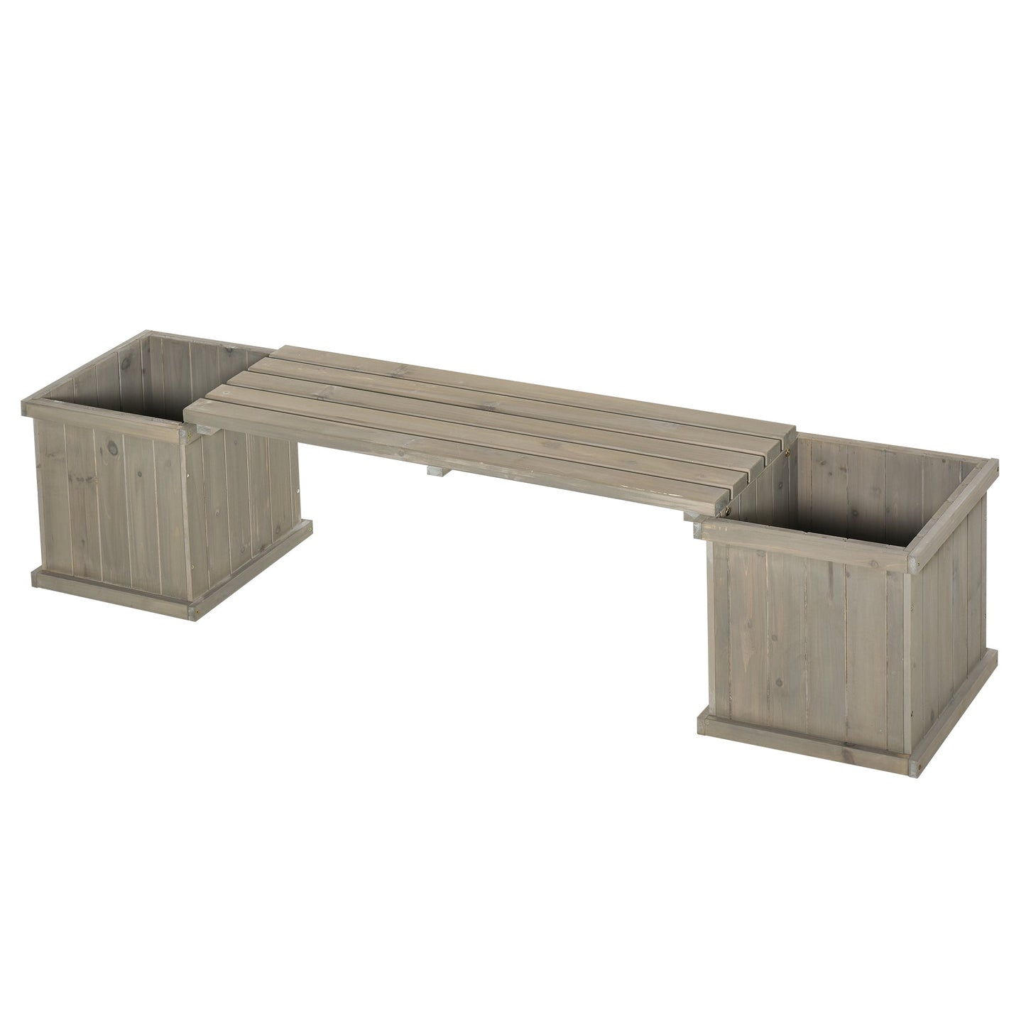 Outsunny Wooden Garden Planter & Bench Combination Garden Raised Bed For Patio Park