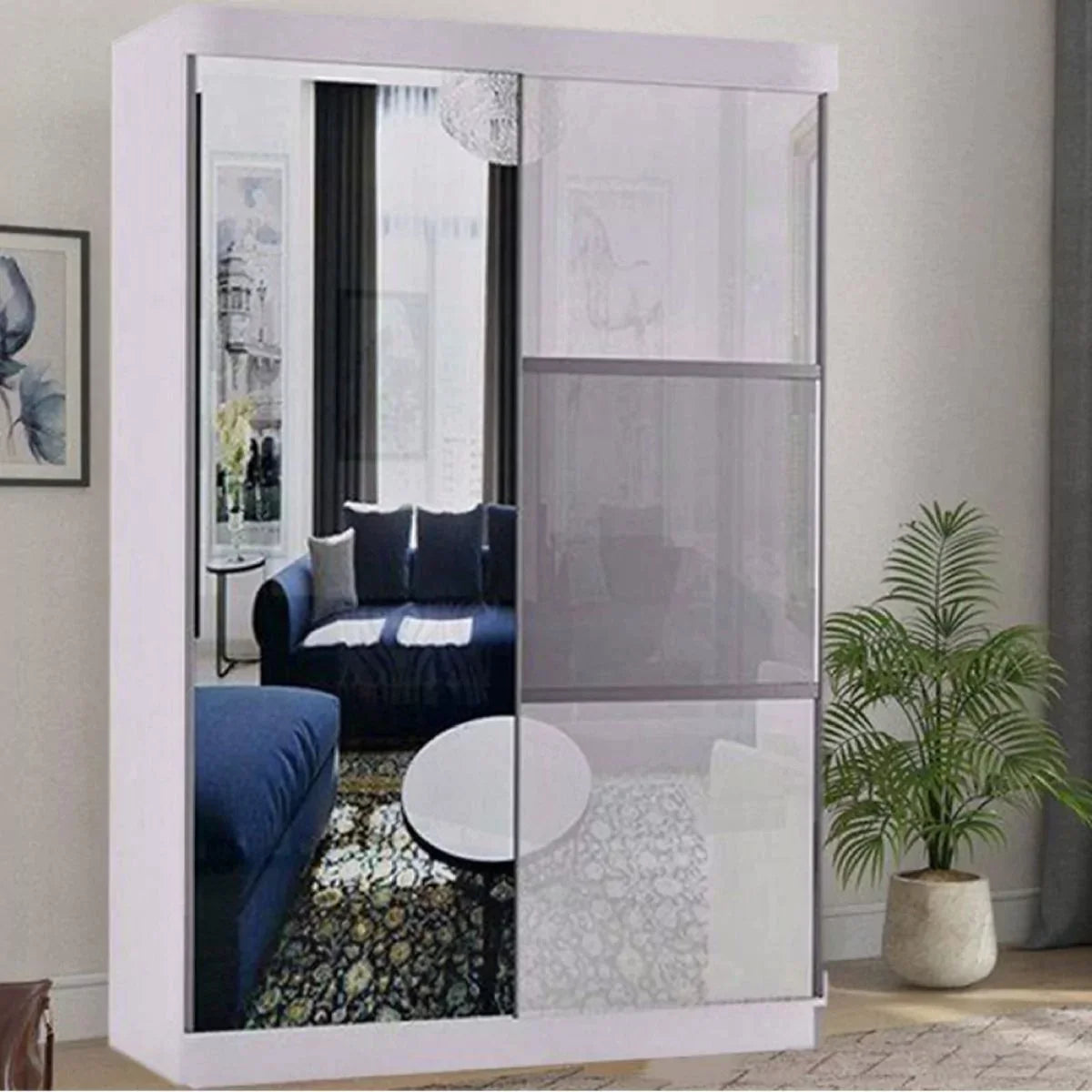 Manhattan White High Gloss Sliding Door Wardrobe - 120cm,150cm and 200cm