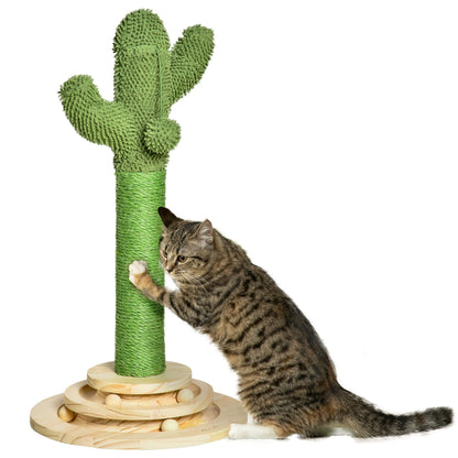 PawHut Cat Tree Cactus Sisal Scratching Post for Indoor Cats Play Tower Kitten Furniture with Hanging Ball Interactive Fun Roller Exerciser 32 x 32 x 60cm