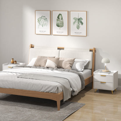 HOMCOM Elegant Two-Drawer Bedside Table Set of 2 - White