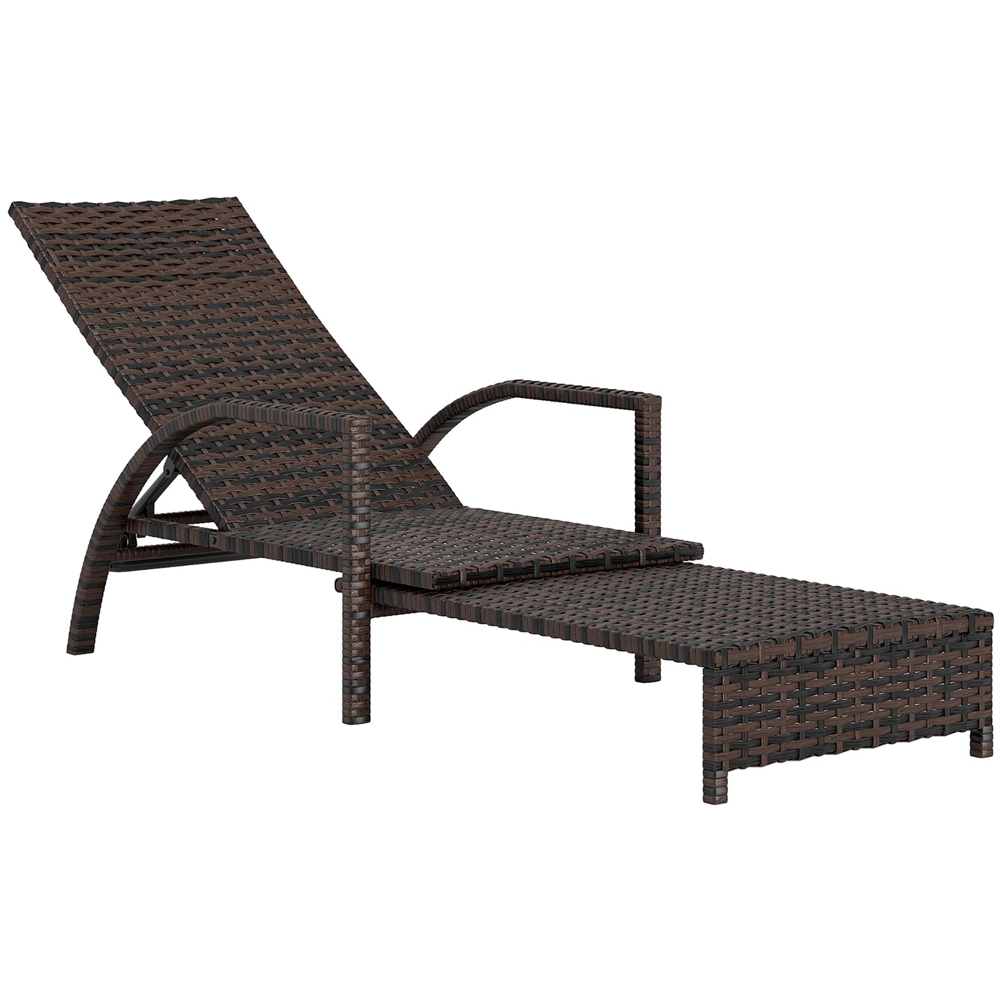Leżanka Outsunny Reclining Rattan z rozkładanym podnóżkiem - brązowa