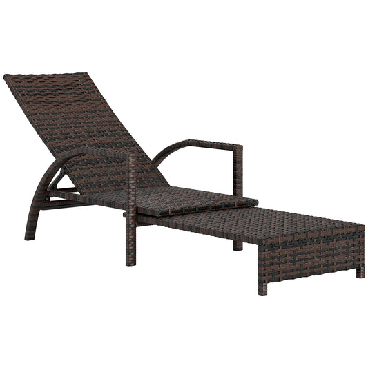 Leżanka Outsunny Reclining Rattan z rozkładanym podnóżkiem - brązowa