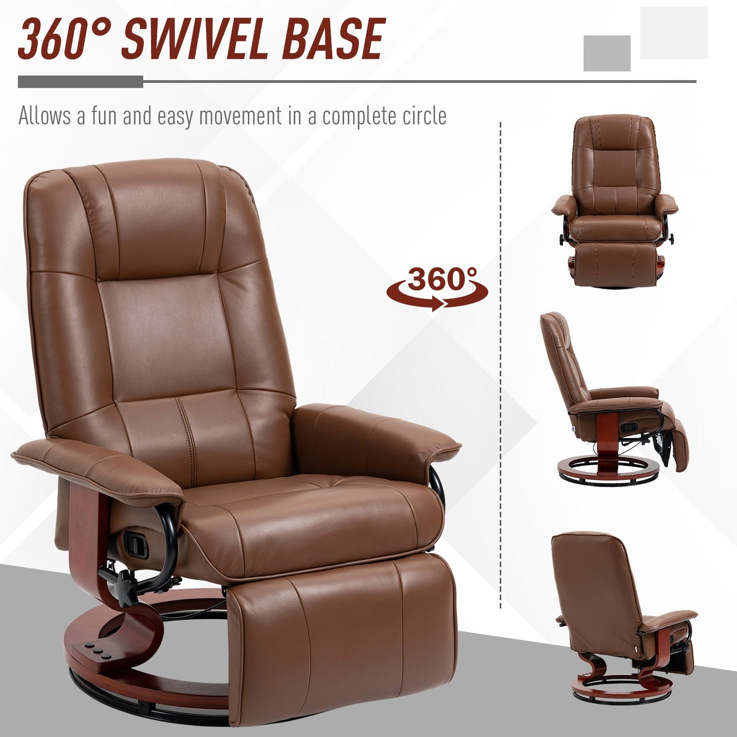 HOMCOM Faux Leather Armchair, with 145  Reclining Back and Footrest - Brown