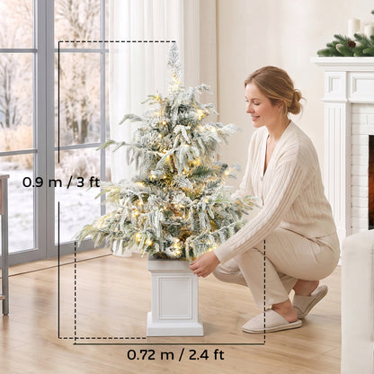 HOMCOM 3ft Prelit Flocked Christmas Tree, Artificial Snow Flocked Spruce with 100 Warm White LED Lights, 8 Modes, Green