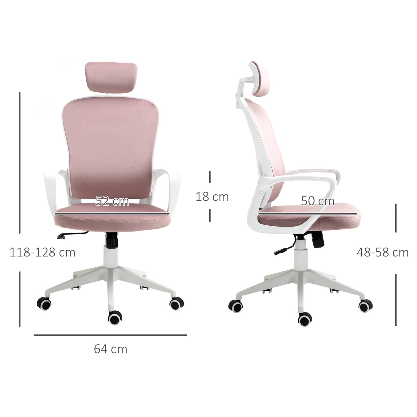 Vinsetto Office Chair, Ergonomic Desk Chair, High Back Velvet Fabric Computer Chair with Adjustable & Liftable Headrest for Home, Pink