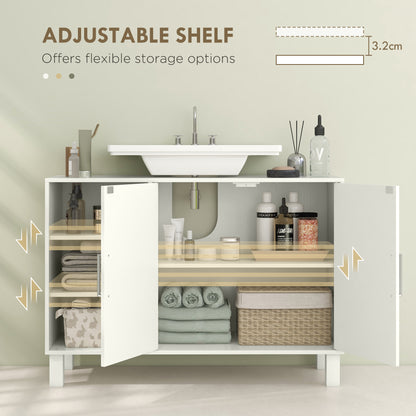 HOMCOM Under Sink Cabinet, Bathroom Sink Cabinet with U-Shaped Cutout, Two-Level Cupboard, Adjustable Shelf for Basin, Cream