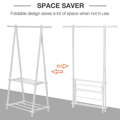HOMCOM Minimalistyczny składany regulowany wieszak na ubrania z 2 półkami 107,5L x 45W x 150H cm Meble do przedpokoju i przedpokoju - biały