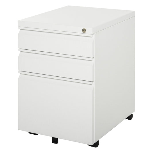 Vinsetto 3 Drawer Filling Cabinet, Mobile Metal File Cabinet with Anti-tilt Design for Letter, A4, Legal Size, White