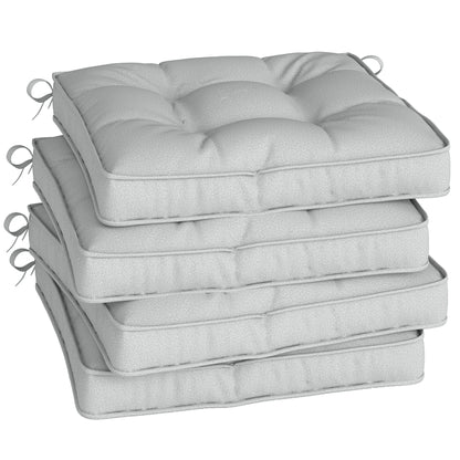 Outsunny Set of 4 Garden Seat Cushion with Ties, 42 x 42cm Replacement Dining Chair Seat Pad, Light Grey