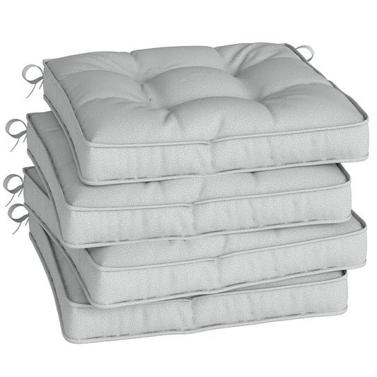 Outsunny Set of 4 Garden Seat Cushion with Ties, 42 x 42cm Replacement Dining Chair Seat Pad, Light Grey