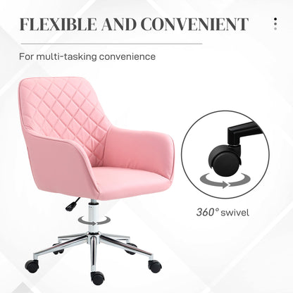 Vinsetto Office Desk Chair, Leather-Feel Fabric Computer Swivel Chair with Rolling Wheels and Adjustable Height for Home, Pink