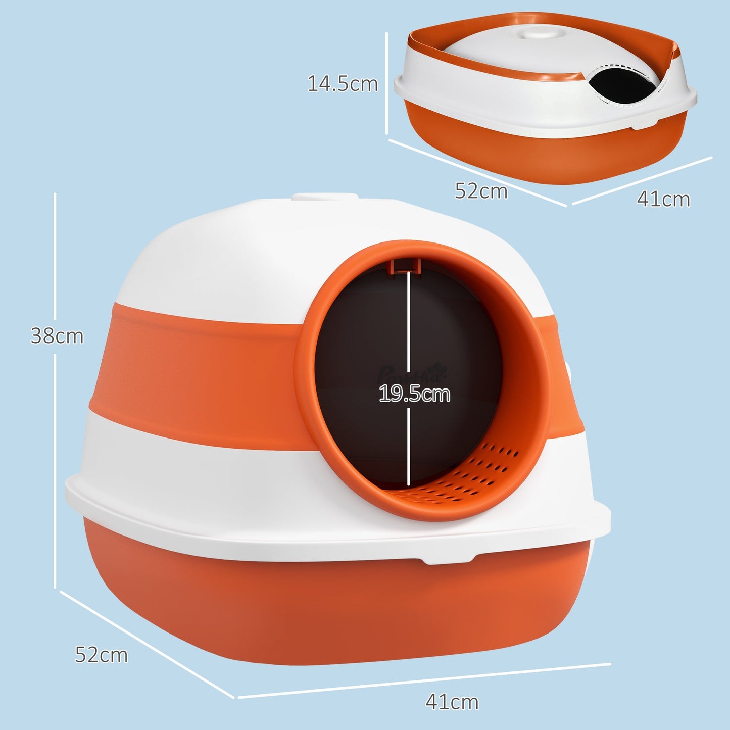 PawHut Foldable Cat Litter Tray with Lid, Deodorant, Scoop, Orange