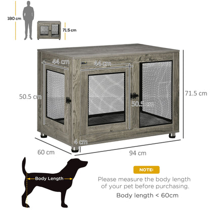 PawHut 2-in-1 Dog Cage & Side Table, with Two Doors, Cushion, for Large Dogs