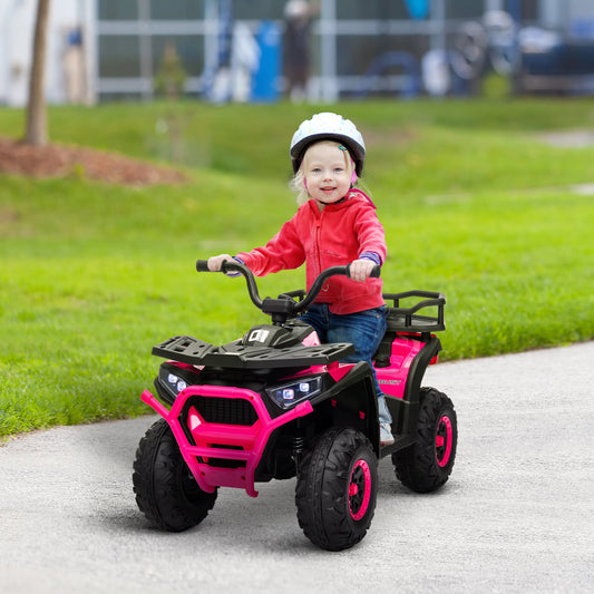 AIYAPLAY 12V Dziecięcy Elektryczny Jeździk ATV, Zasilany Akumulatorem Quad z Zawieszeniem Sprężynowym, Przód Tył, Kosz Do Przechowywania - Różowy