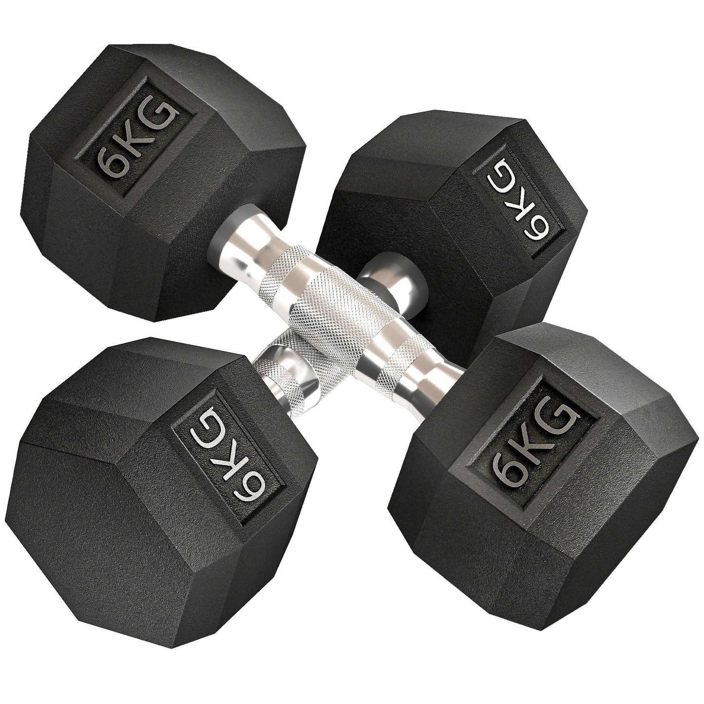 HOMCOM 2x6kg Hex Dumbbells Set Rubber Dumbbells Weight Lifting Equipment Fitness Home Gym