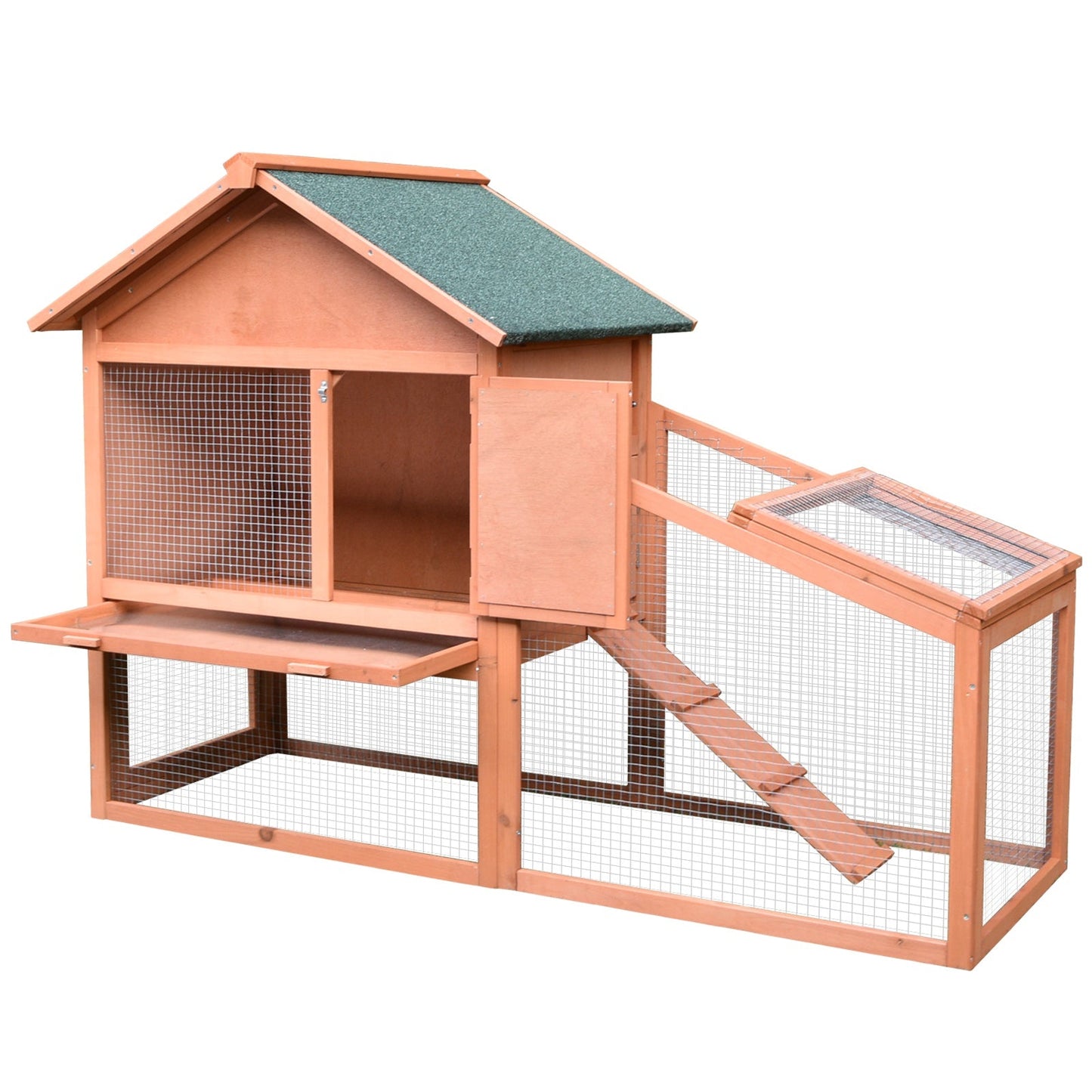 PawHut Small Animal Two-Level Fir Wood Guinea Pigs Hutches w/ Slide Out Tray Red/Brown