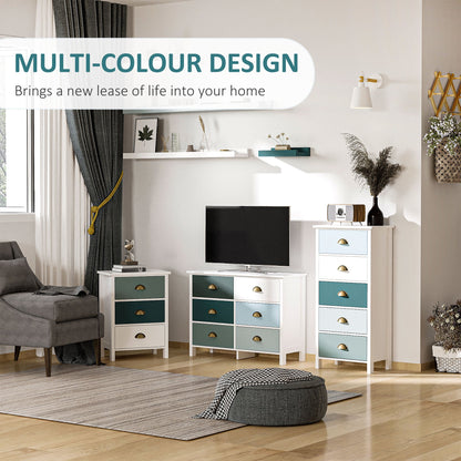 مجموعة طاولات بجانب السرير من HOMCOM مكونة من 2 خزانة ذات 3 أدراج وطاولات جانبية أنيقة بمقبض معدني وطاولة جانبية للأريكة لغرفة المعيشة وغرفة النوم باللونين الرمادي والأزرق