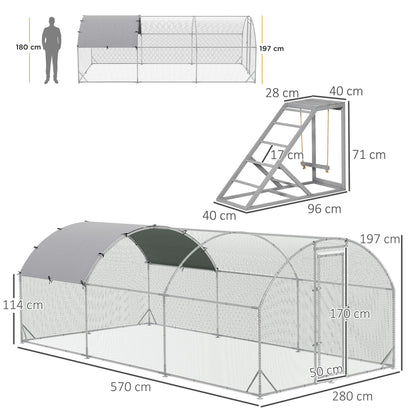 PawHut Walk In Chicken Run with Chicken Activity Shelf and Cover, 2.8 x 5.7 x 2m