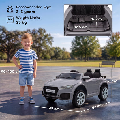 AIYAPLAY 12V Audi TT RS Licensed Electric Car, Electric Ride On Toy with Remote Control, Dual Motors, 4-Wheel Suspension, Grey