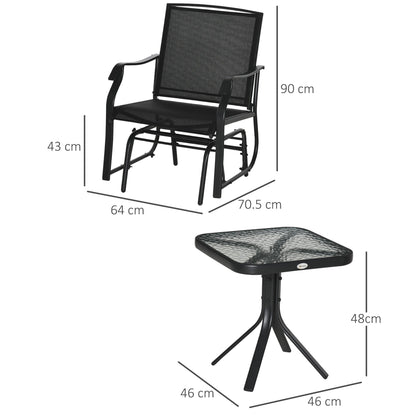 طقم طاولة وكرسي هزاز من Outsunny Glider مكون من مقعدين فرديين وكرسي هزاز للحديقة وأثاث فناء ومجموعة بيسترو باللون الأسود