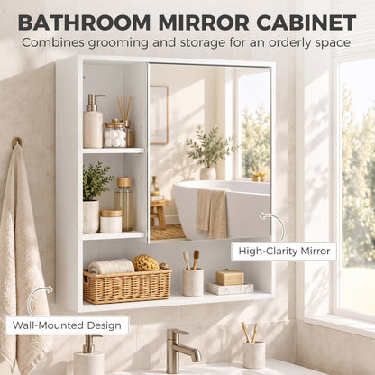 HOMCOM Bathroom Mirror Cabinet, Wall-Mounted Bathroom Cabinet with Mirror Door, Adjustable Shelves, White