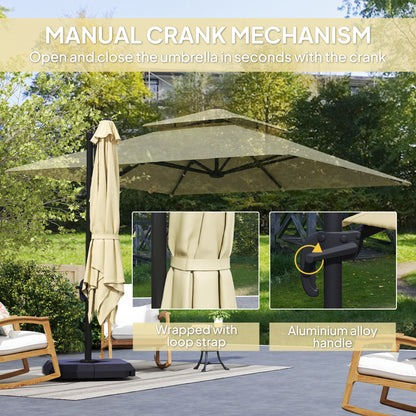 Outsunny 2.7 x 2.7(m) Cantilever Parasol with Aluminium Frame, Crank and Tilt, 360√Ç¬∞ Rotation, Double Top Garden Umbrella with Base and Cover, Khaki