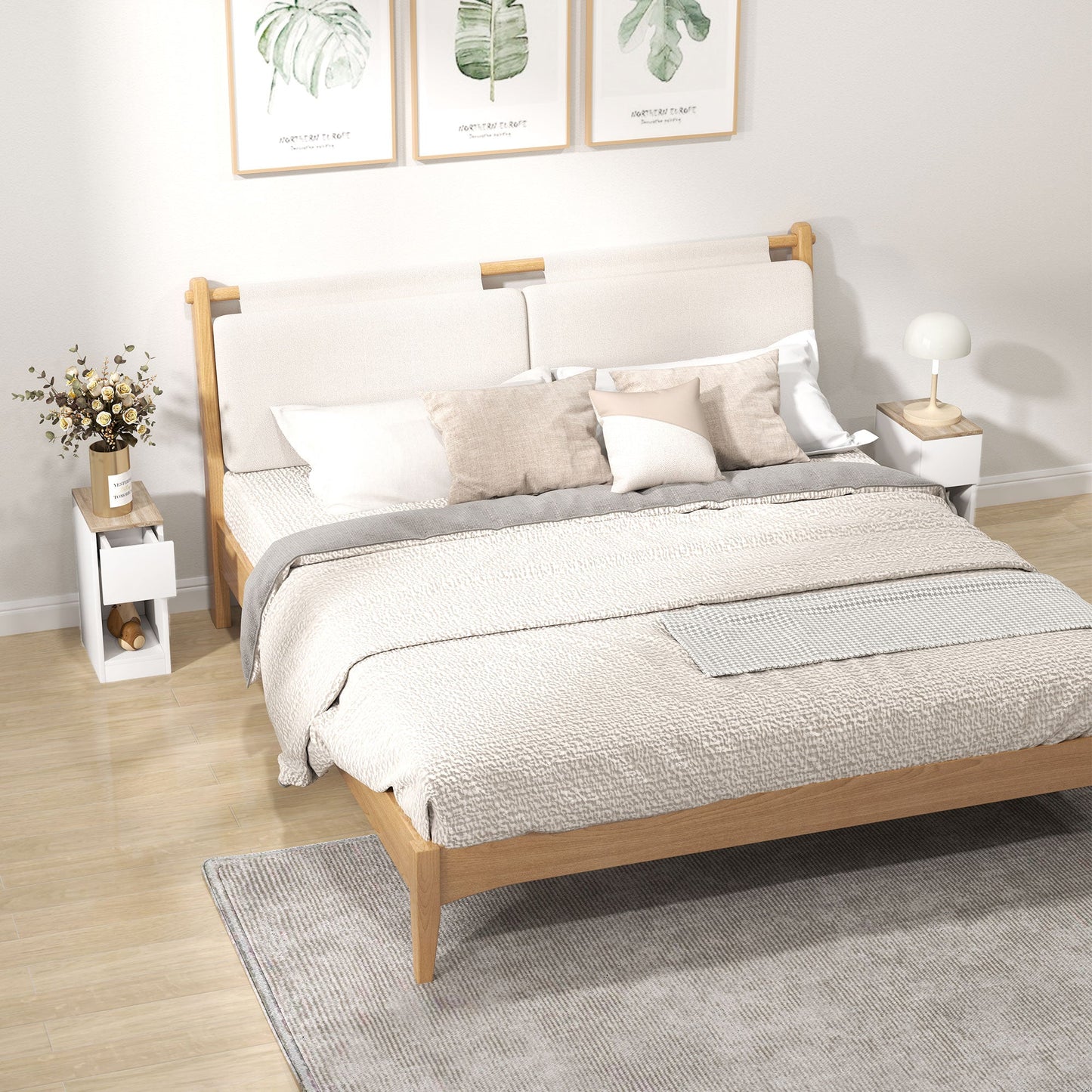 مجموعة من طاولتين تخزين عصريتين بجانب السرير من هومكوم - باللون الأبيض