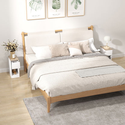 مجموعة من طاولتين تخزين عصريتين بجانب السرير من هومكوم - باللون الأبيض