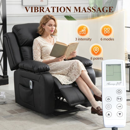HOMCOM Riser and Recliner Chair with Vibration Massage, PU Leather Power Lift Chair for Elderly, Black