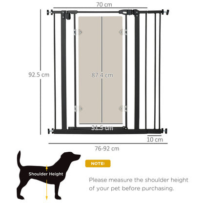 PawHut Pressure Fit Pet Safety Gate, Auto-Close Dog Barrier Stairgate, Double Locking, Acrylic Panel, for Doors, Hallways, Staircases, Openings 76-92 cm, Extensions Kit, Black